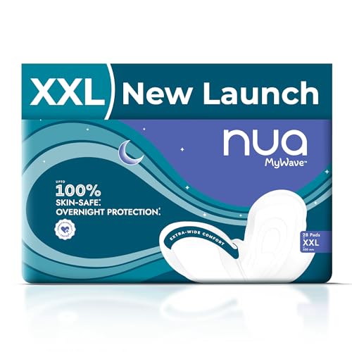 Image of Nua MyWave Night XXL Sanitary Pads for Women | Heavy Flow Period Pads | Super Soft, Rash-Free, Leak-Proof | Super Absorbent | Pack of 28 | Individually Wrapped | 320 mm