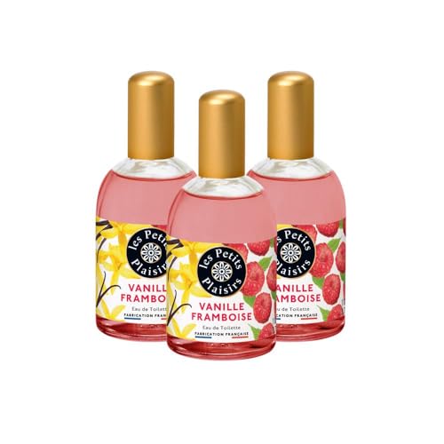 Les Petits Plaisirs - Lote de 3 - Eau de toilette Vainilla Frambuesa, Perfume mujer, Fresca, golosa, afrutada. Colonia mujer, Fabricada en Francia. Frasco de 110ml