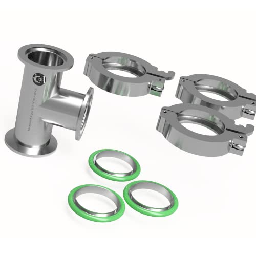 Image of bmotiontech superior grade ISO-KF NW40 KF40 Flange Tee Fitting with 3 sets of Aluminum wing nut clamps & O-rings (KF40 Equal TEE w / 3 clamps)