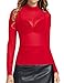 Kate Kasin Women's Mesh Tops Long Sleeve Sheer Blouse Sexy Shirt Clubwear (L, Red)