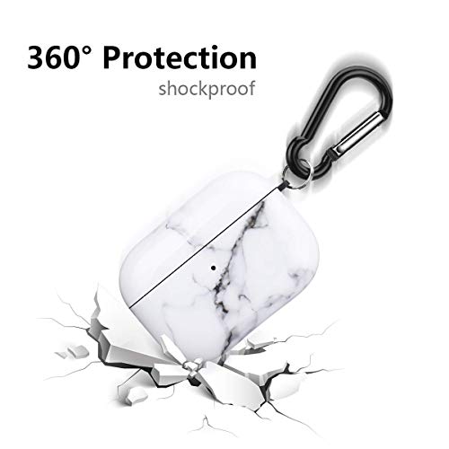 Airpods Pro Case - Yomplow White Marble Protective Hard Case Cover Skin Portable & Shockproof Women Girls With Keychain For Apple Airpods Pro Charging Case (White Marble) #TOP2