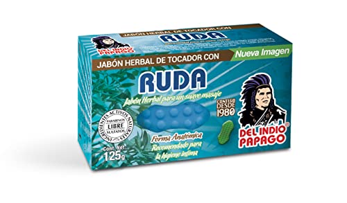 DEL INDIO PAPAGO Soap With Rue 125g - Mexican Beauty - Cleaning and Softness in Delicate Skin Areas - Sensation of Freshness - Herbal Aroma -Recommended for Intimate Hygiene - Coconut Oil - Vegan