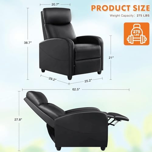 Image of Manual Massage Recliner Chair, Oversized Lazy Boy Reclining Couch Chair with Lumbar Heat & Adjustable Backrest, Single Recliner Sofa for Home Theater Seating, Living Room, Bedroom, Black