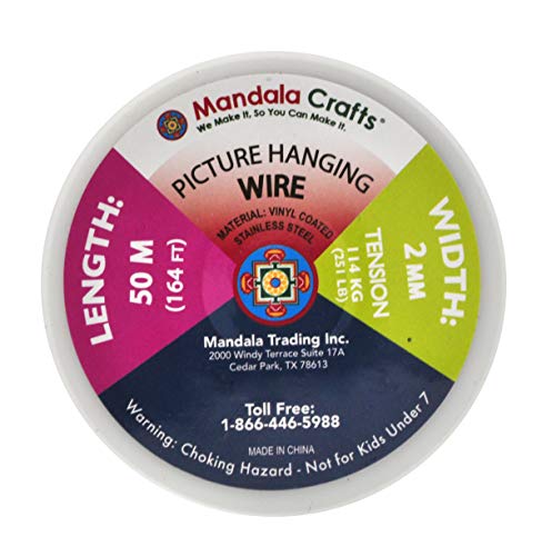Image of Mandala Crafts Heavy Duty Picture Hanging Wire from Coated Stainless Steel for Pictures, Mirrors, Frames, Art; 2mm, 164 FT 251 LB