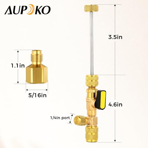 Aupoko Valve Core Remover Installer Tool R410A R22 AC Schrader Valve Core Remover Dual Size 1/4"-5/16" Port HVAC Drain Line Blow Out Tool for Refrigeration Air Conditioning A/C Line Repair Tools