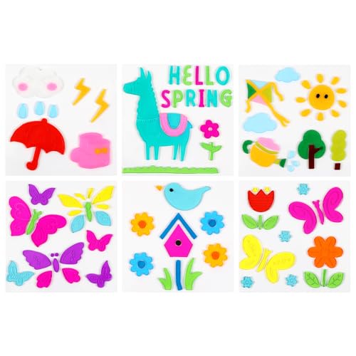 6 Sheets Spring Window Gel Clings, Double Sided Jelly Stickers for Windows, Mirrors, Refrigerators, Home, Office, School Decor & Holiday Party Gift, TPR Material (Spring)