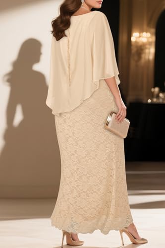 Image of Women's Plus Size Cape Dress with Chiffon Overlay Gown Formal Evening Lace Long Mermaid Dresses 2024