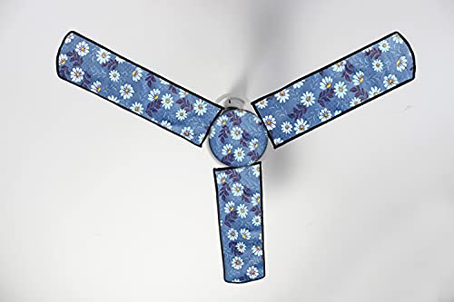 Image of Stylista Waterproof & Dustproof Three Blade Ceiling Fan Cover with attachable Enclosure Set of 5 Fan Covers Floral Pattern Blueish Grey