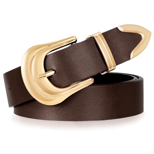 XZQTIVE XQTIVE Women's Western Belt Ladies Cowgirl Country Leather Belt Gold Buckle Rodeo Belt for Jeans Pants Dresses,Dark Brown