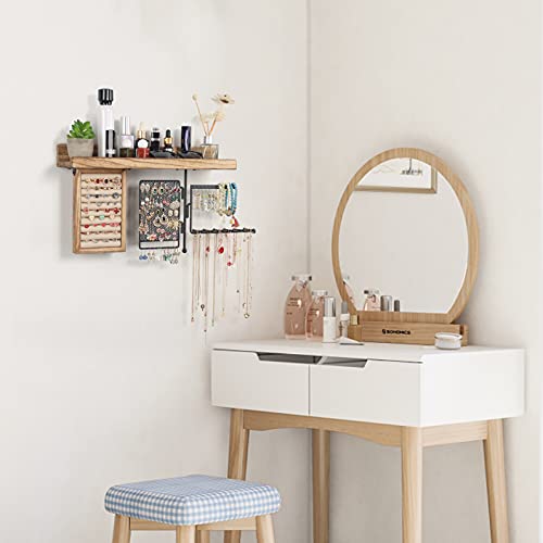 Solimintr Hanging Jewelry Organizer Wall Mount Jewelry Holder With Rustic Wood Shelf, Ring Display Box, Ear Studs Earring Holder, Rotating Necklace Holder Organizer #TOP4