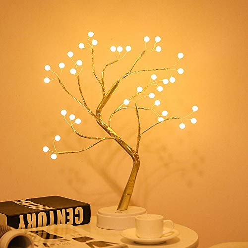 Image of Ulalaza Starry Copper String Tree Branch Lamp LED Battery Operated or USB Supply Warm Wire Bedside Light with Touch Switch for Home Room Decor