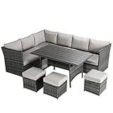 YASRKML 7 Piece Outdoor Patio Furniture Sets, Wicker Patio Sectional Sofa Sets with Dining Table,...