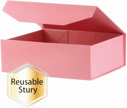 Miniatura 5 de 5 cajas de regalo grandes rosas con tapa de 13 x 9 x 4 pulgadas, cajas de propuesta de dama de honor, caja de regalo plegable dura con cierre