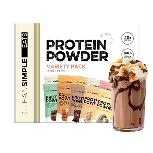 Clean Simple Eats Whey Isolate Protein Powder Variety Pack Naturally Sweetened Zero Added Sugar 20g 100% GrassFed Protein Powder with Digestive Enzymes GlutenFree Non GMO 10 Single Serve Pack