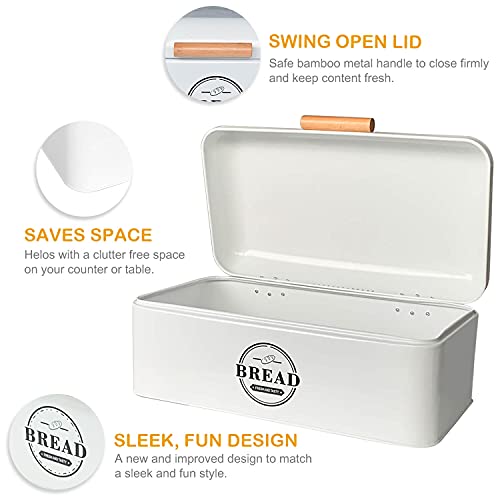 Sotech Large Bread Box And 3 Pieces With Sugar Tea Coffee Containers Set,Vintage Metal Bread Boxes For Kitchen Counter Extra Large,Farmhouse Kitchen Decor(White Bread Box) #TOP4