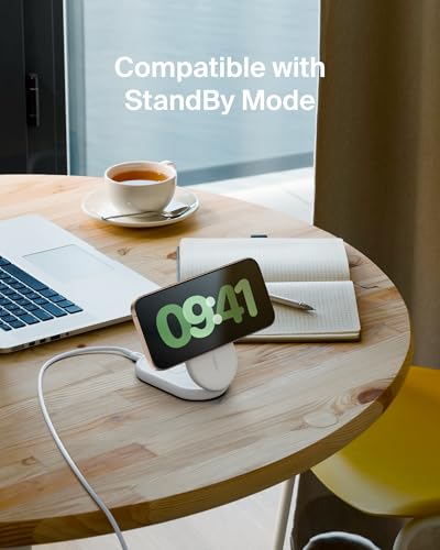 Image of Belkin MagSafe Qi2 Wireless Charger | 2-in-1 Magnetic Foldable 15W | Fast Charger for iPhone 16, 15, 14, 13, 12 | Charging Station with Non-Slip Base | PSU Included | White