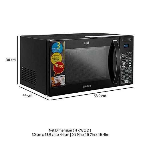 Image of IFB 30L Convection Microwave Oven with 101 Standard Cook Menus (30BRC2, Black, 360 Degree Motorized Rotisserie, Weight Defrost, Steam Clean, Grill & 4 combi cook modes, 10 Power Levels)