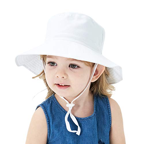 Baby Sun Hat Toddler Summer Upf 50+ Sun Protection Baby Boy Hats Beach Hats Wide Brim Bucket For Baby Girl Adjustable Kid Cap A White 0-6 Months #TOP3