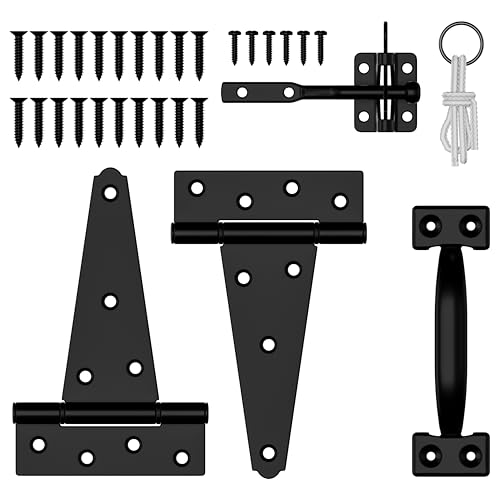 HAPPYGATE Fence Gate Hardware Kit, Heavy Duty Gate Kit for Wooden Fence with Self Locking Gate Latch, 6in T-Strap Gate Hinges, Door Pull Handle, Gate Hinges and Latch Set for Wooden Vinyl Fence