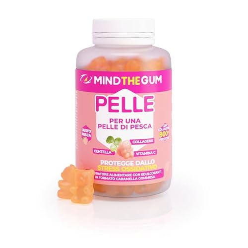 Mind the Gum PELLE DI PESCA Integratore Alimentare Formato Caramella Con Collagene Marino Di Tipo I Per Una Pelle Sana E Luminosa | Senza Zucchero | 60 Caramelle Gommose, Gusto Pesca