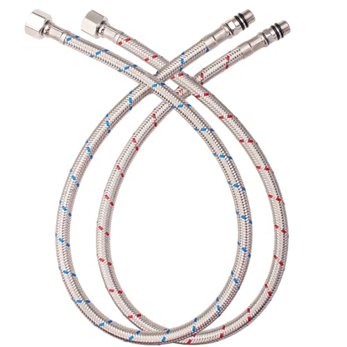 Bathroom Kitchen Faucet Hose, 39" Braided Stainless Steel Supply Lines 3/8" Female Compression Thread × M10 Male Connector with M8 and 1/2" Adapter, 2PCS (1 Pair) by ABTIABGY - Used condition - US$18.39