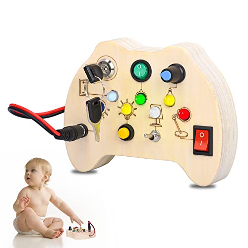 Busy Board Montessori, Jouet Enfant Planche Montessori Tableau Montessori avec Lumières et Interrupteurs, Jouet en Bois Tableau Sensoriel Module Motricité pour Les 3 à 6 Ans