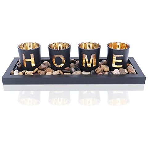 Candle Holder Set with Tray and Stones Cover