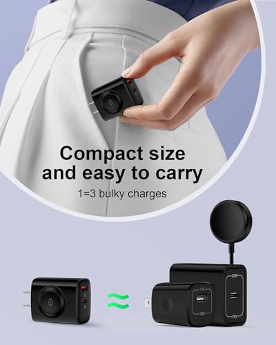 Image of Samsung Galaxy Watch8 Charger, 3 in 1 Wireless Charging Cube for Galaxy Watch Ultra 8 Classic 7 6 5, Double Port USB C + USB A Fast Charger Wall Plug Power Block for Samsung A17 A16 A15 A36 S26-Black