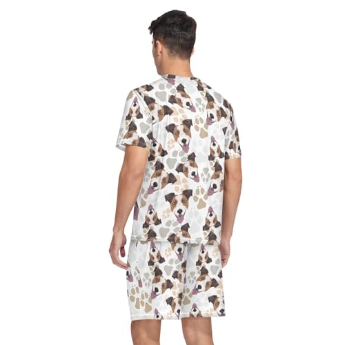 Men's Short Sleeve Pajama Set Jack Russell Terrier Dog Summer Pjs Set 2 Piece Loungewear Sleepwear with Pockets2