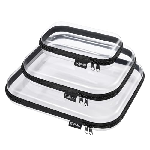 Image of YQBRAO Hard Sided Clear Zipper Case for Storage- Professional-Grade Plastic Clear Zipper Pencil Case,Toy Storage Bins, Toiletry Pouch, Travel Organizer, Cosmetic Bag（Black,3 Pack, LMS）