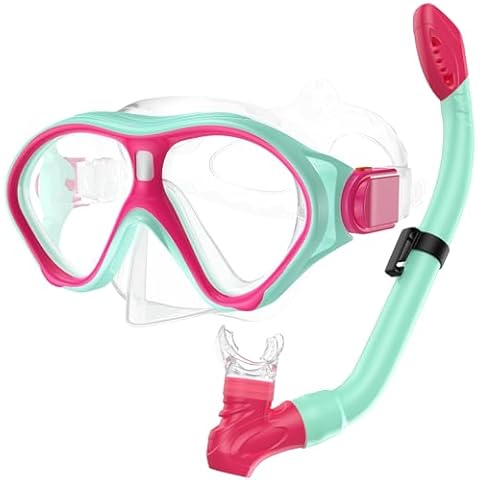 Gintenco Snorkeling Gear for Kids, Dry Top Kids Snorkel Set for Age 6-14, Anti-Fog Tempered Glass Swimming Goggles Anti Leak Diving Mask 180 Degree View for Youth Toddler Girls Boys Cover