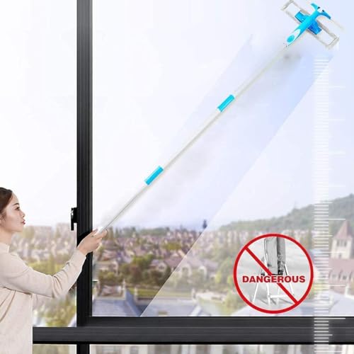 Image of Solar Cleaning Brush Double-Sided Glass Cleaner with Adjustable Handle - Window & Car Windshield Wiper, Solar Panel, Bathroom Mirror Squeegee, Stainless Steel Rod, Easy Cleaning Brush Tool
