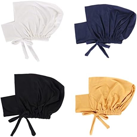 4 Pieces Muslim Hijab Inner Cap Cover Chin with Tie Back Stretchy Islamic Underscarf Underwrap Bonnet Turban Hat