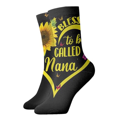 JEJEA Blessed To Be Called Nana Sunflower Print Soff Crew Socks For Womens Men Cozy Elastic Breathable Comfortable Long Casual Socks