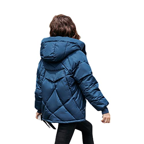 Parka d'hiver femme coton épais thermique avec capuche bleu marine XS