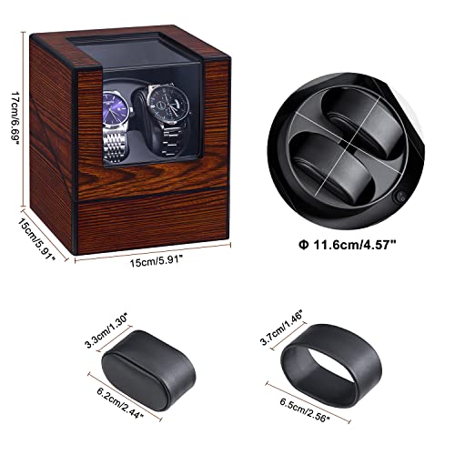 ANWBROAD Watch Winder for Automatic Watches Double Watch Rotator with Super Quiet Motor Flexible Watch Pillows LED Backlight Wooden Watch Turner Watch Shaker 5 Modes Battery or AC Adapter UJWW001Y