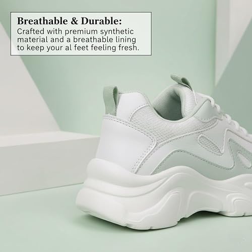 Image of Women's Chunky Lace-Up Sneakers, Colour Block Platform Casual Shoes