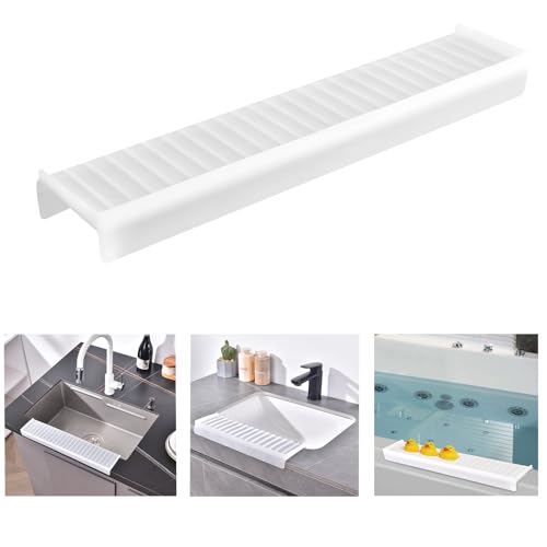 iAnomla Kitchen Sink Splash Guard, 20 51cm Silicone Sink Edge Protector, Stainless Steel, Granite, Quartz Countertop Protector, Sponge Holder Bathtub Splash Guard, Odor Free, Transparent