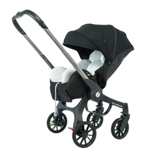 ALYIKOU Poussette bébé 4‑en‑1 Pliable, Nacelle, Coque siège auto, Poignée réglable, Poussette légère compacte pour nouveau‑né,Noir