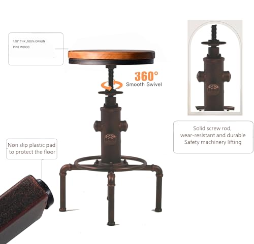 Topower American Antique Vintage Industrial Barstool Solid Wood Water Pipe Fire Hydrant Design Cafe Coffee Industrial Bar Stool Set Of 2 Red Bronze thumb #5