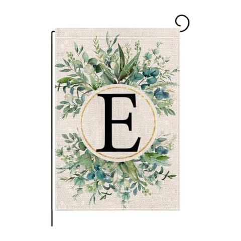 wyooxoo Monogram Letter E Floral Garden Flag 12x18 Inch Double Sided For Outside Small Burlap Family Last Name Initial Outdoor Yard Flag (E) Cover