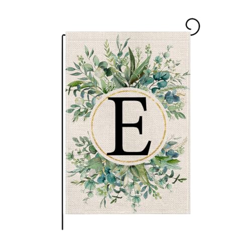wyooxoo Monogram Letter E Floral Garden Flag 12x18 Inch Double Sided For Outside Small Burlap Family Last Name Initial Outdoor Yard Flag (E)