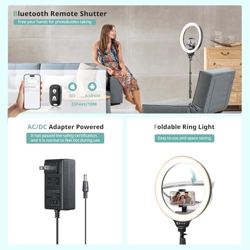 Image of Aureday 14inch iPad Ring Light with Tripod Stand, 62inch Selfie Tripod Light Ring with Phone&Tablet Holder for Recording, 20W LED Circle Light with Wireless Remote for Tiktok, Makeup, Live Streaming