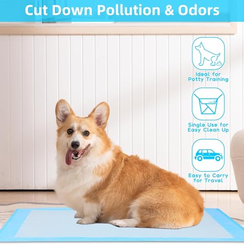 Super Absorbent Waterproof Dog and Puppy Pet Training Pad, Housebreaking Pet Pad, 50-Count Extra Middle-Size, 28’’X34’’, Blue Super Absorbent Waterproof Dog and Puppy Pet Training Pad, Housebreaking Pet Pad, 50-Count Extra Middle-Size, 28’’X34’’, Blue