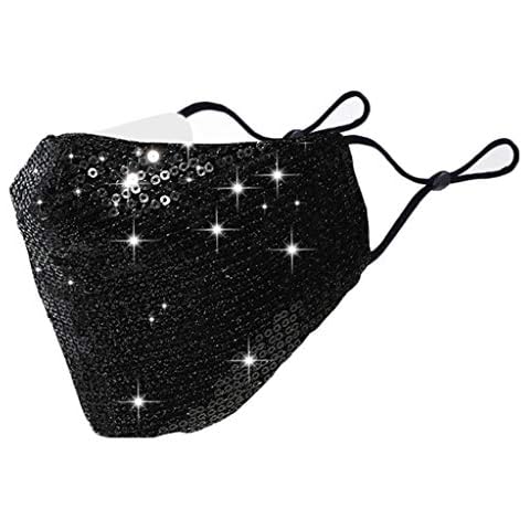 Reusable Face Cover for Unisex Adults Trendy Sequins Cotton Washable Dustproof Safety Sunscreen Balaclava for Outdoor Sport Bicycle Mountain Bike Air Purifying (Black, 1 PCS) Cover