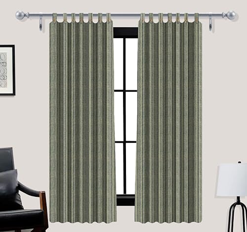 Image of Yaweh Cotton Striped Room Darkening Loop Type Window Curtain- 4 Ft X 5 Ft Set of 2 Pieces(Beige), Opaque, Tab Top Curtains (Beige, Window)