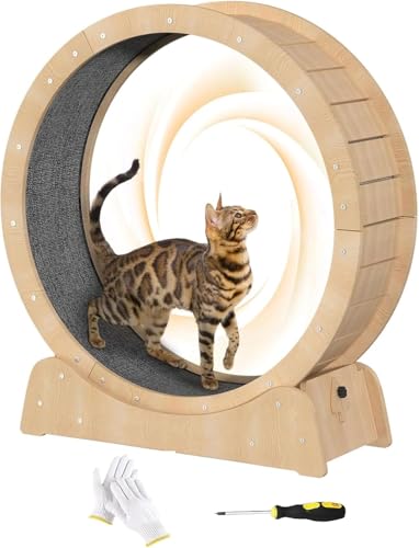 WUDLEP Cat Exercise Wheel Cat Wheels for Indoor Cats, 38.5 inch Cat Running Wheel with Carpeted Runway, Cat Treadmill Wheel Exerciser for Kitty’s Longer Life, Wood Cat Wheel for Fitness Weight