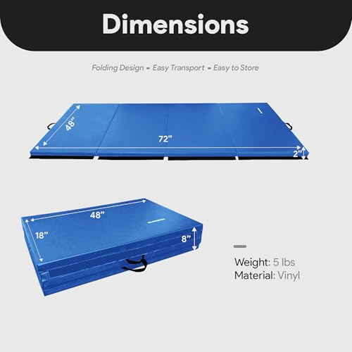 Image of BalanceFrom 6x4 Feet 4-Panel Folding Gymnastics Mat - 2-Inch Thick Pad with Vinyl Surface and Carrying Handles for Tumbling, Yoga, Pilates, Home Workouts, and Martial Arts