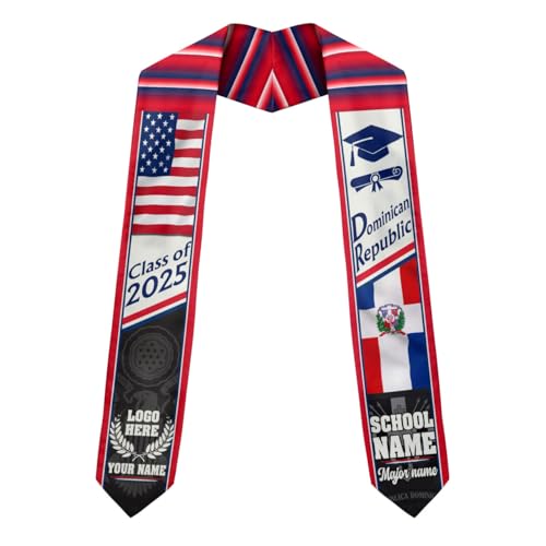 MonkeyVan Personalized Graduation Stole for Dominican Republic Senior, Dominican Flag Graduation Sash Class of 2025 Gifts S341