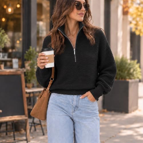 Striped Sweater Women 1/4 Zip Pullover Knit Sweater Long Sleeve Shirt - image 2
